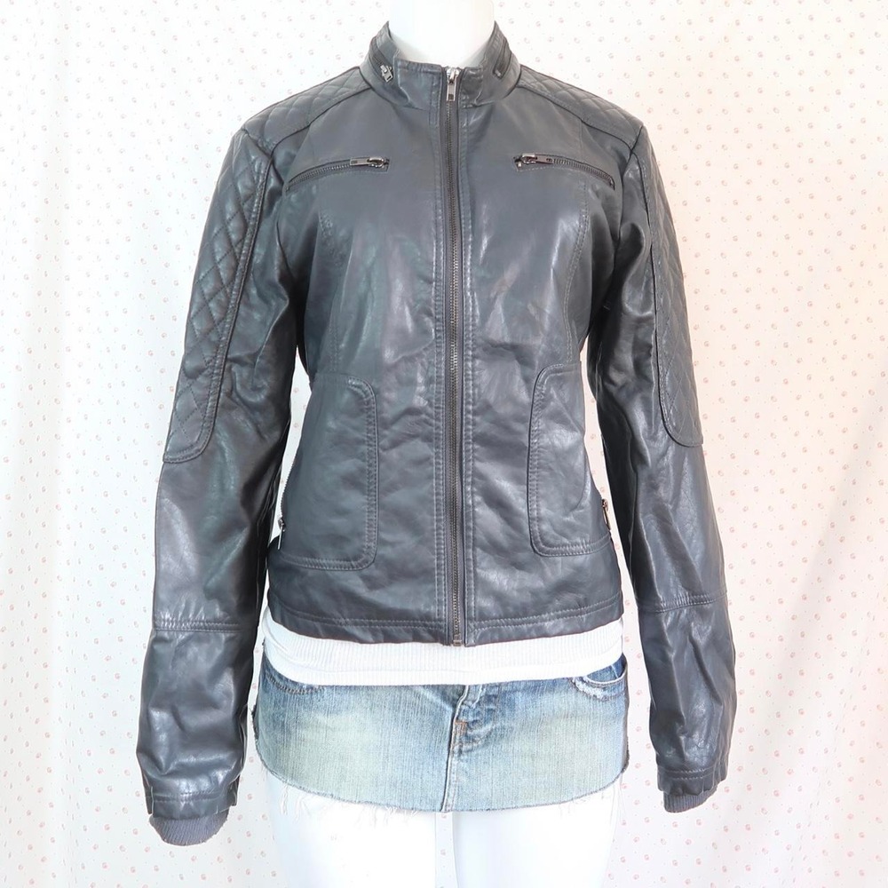 y2k black faux leather moto biker jacket